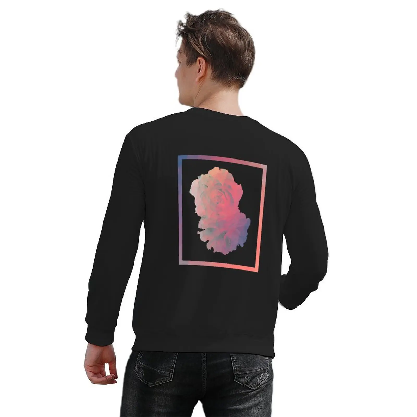 Geometric Pink & Blue Roses Design Pullover tracksuit men's sweat-shirt set men clothes sweatshirts for men