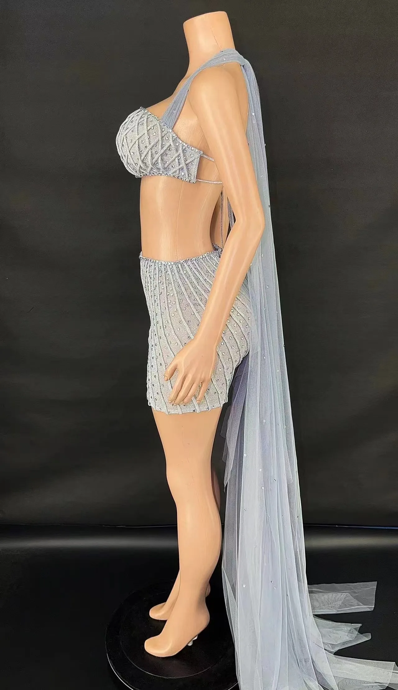 ชุดเดรสประดับเพชร ZD สำหรับการแสดงบนเวที ไซส์ใหญ่ ชุดราตรีวิบวับสำหรับผู้หญิง