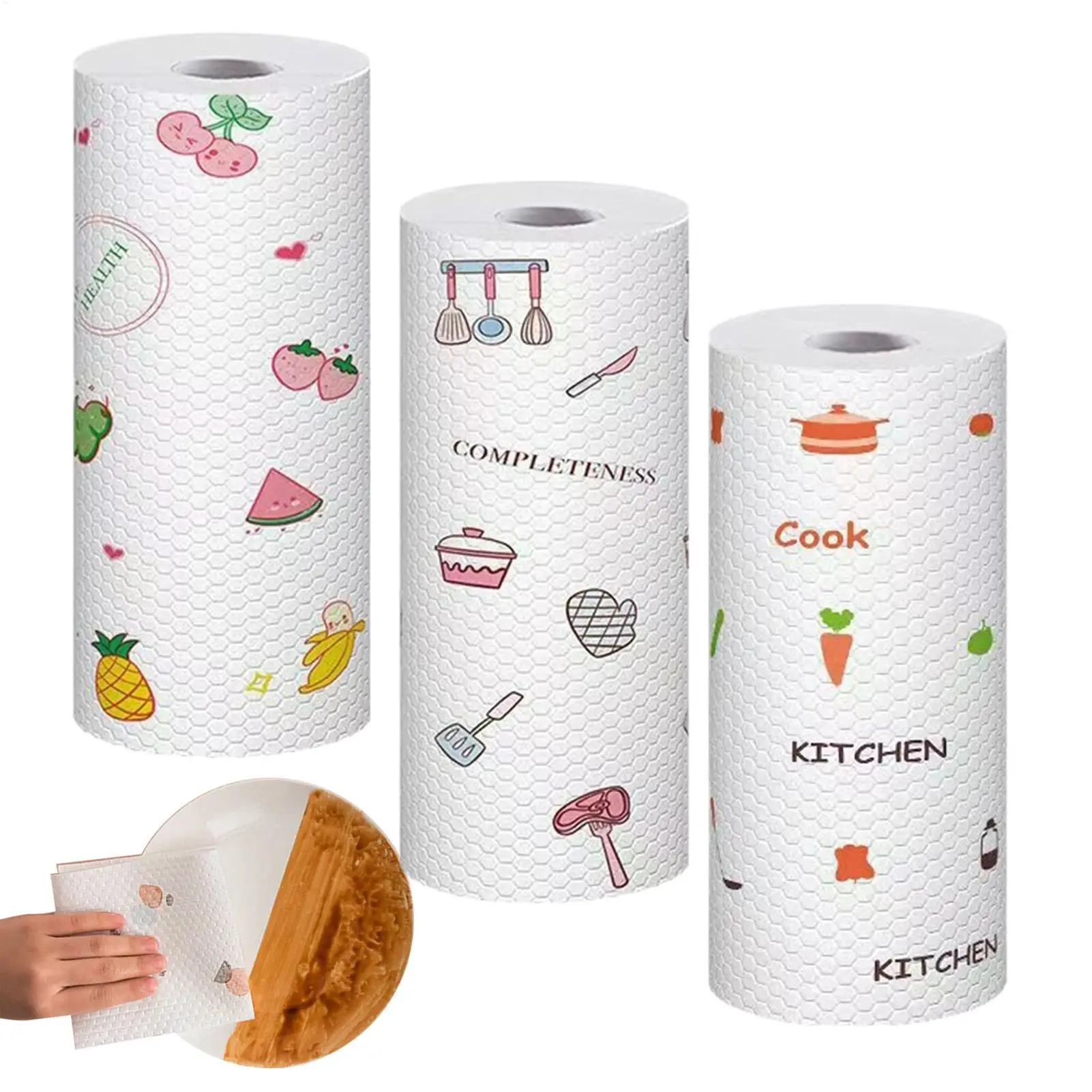 1roll Absorbent Kitchen Paper Towels Tear-Off Cleaning Towels 100 Sheets Playful Washable Paper Towels For Kitchen Cleaning