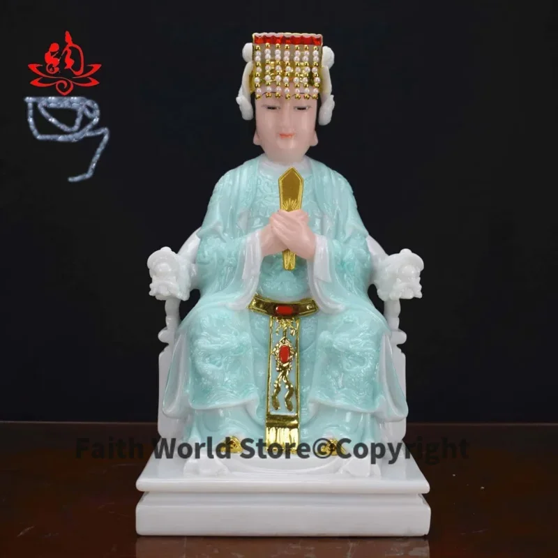 28cm grande-de alta qualidade casa eficaz talismã mascote deusa do mar matsu mazu guanyin buda jade dourado escultura estátua