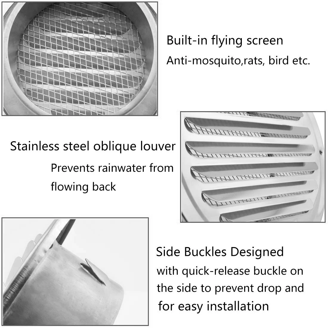 AEE4-6 Inch Louvered Grille Cover Vent Hood Wall Air Vents With Built-In Fly Screen Mesh - 304 Stainless Steel Ventilation Outle