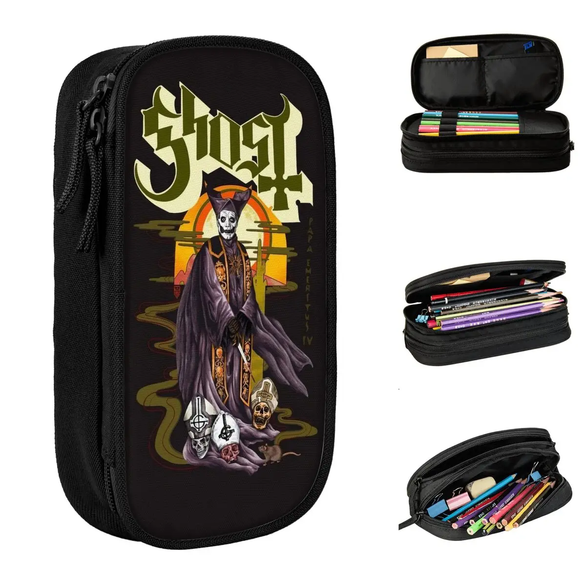 Rock Band Heavy Metal Pencil Cases Ghost Pencil Box Pen Box for Student Large Storage Bag Students School Cosmetic Stationery