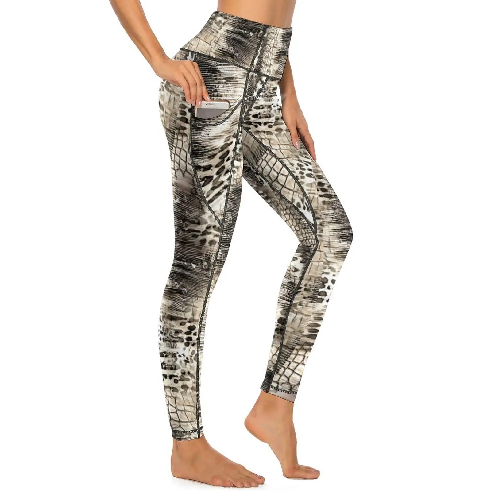 Snakeskin Leggings Trendy Animal Print Workout Yoga Pants High Waist Aesthetic Leggins Stretch Printed Sports Tights XL XXL