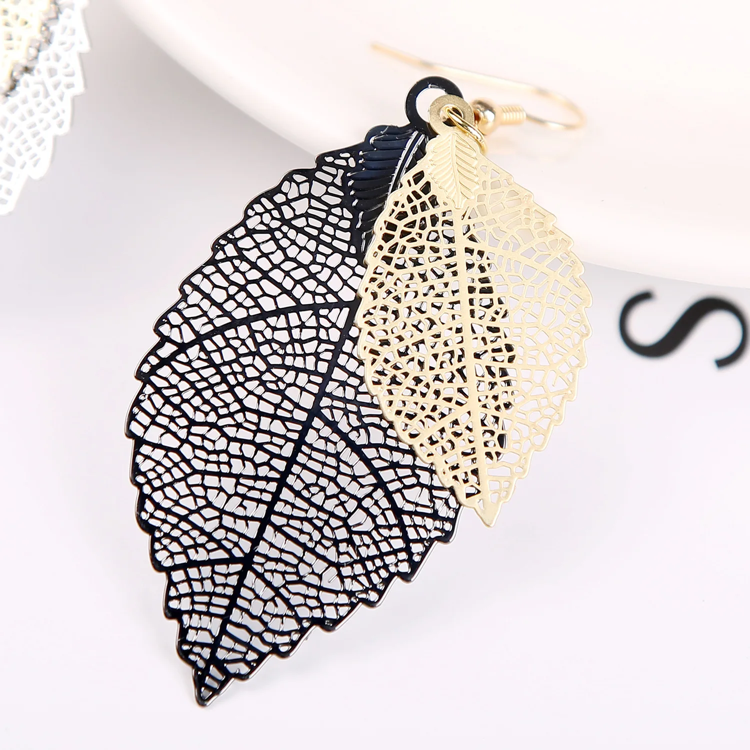 Fashion Leaf Shape Colorful Brass Metal Dangle Drop Hook Earrings Jewelry For Women