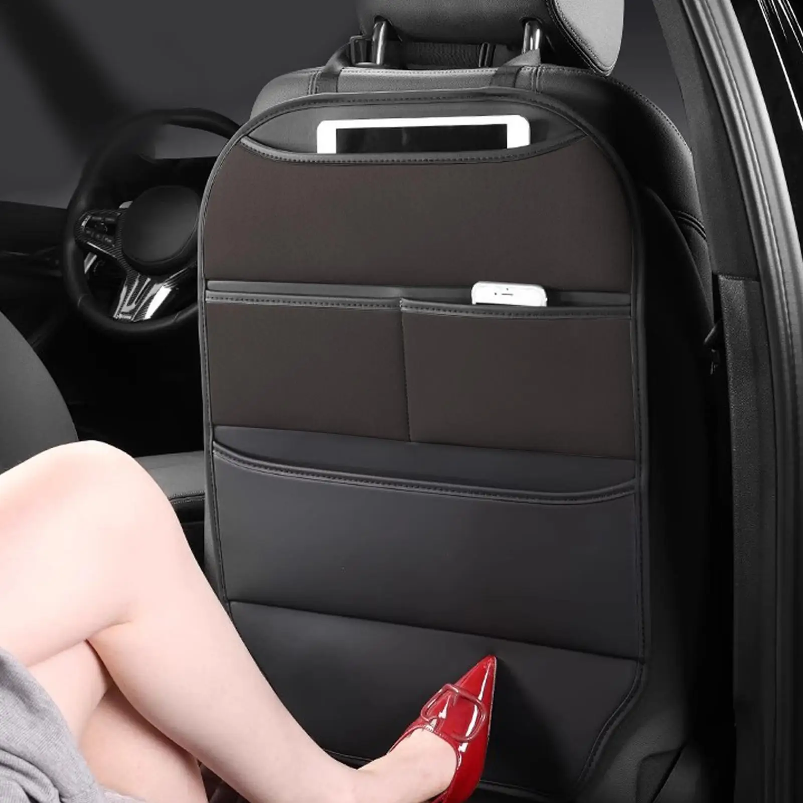

Backseat Car Organizer PU Leather Automotive Storage with Multiple Pockets Car Backseat Organizer Tablet Holder for Kids Travel