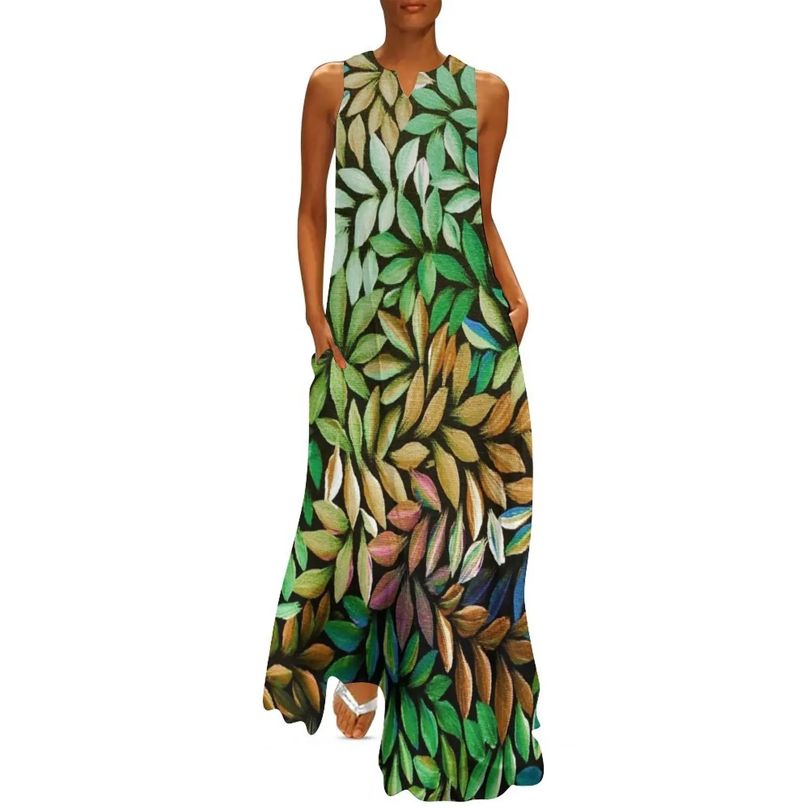 

Australian Aboriginal Art Medical Leaves Green Long Dress women's clothing korea stylish Bridesmaid dress woman Woman dresses