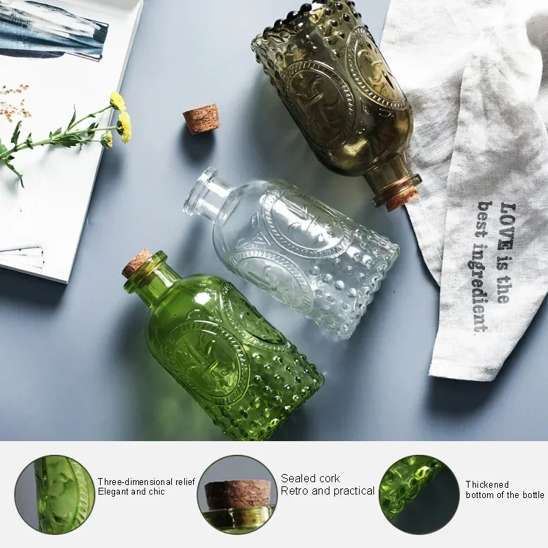 Mini jarrones de flores hidropónicas, botella de vidrio en relieve tridimensional Retro, botella de aceite esencial de aromaterapia, decoración creativa