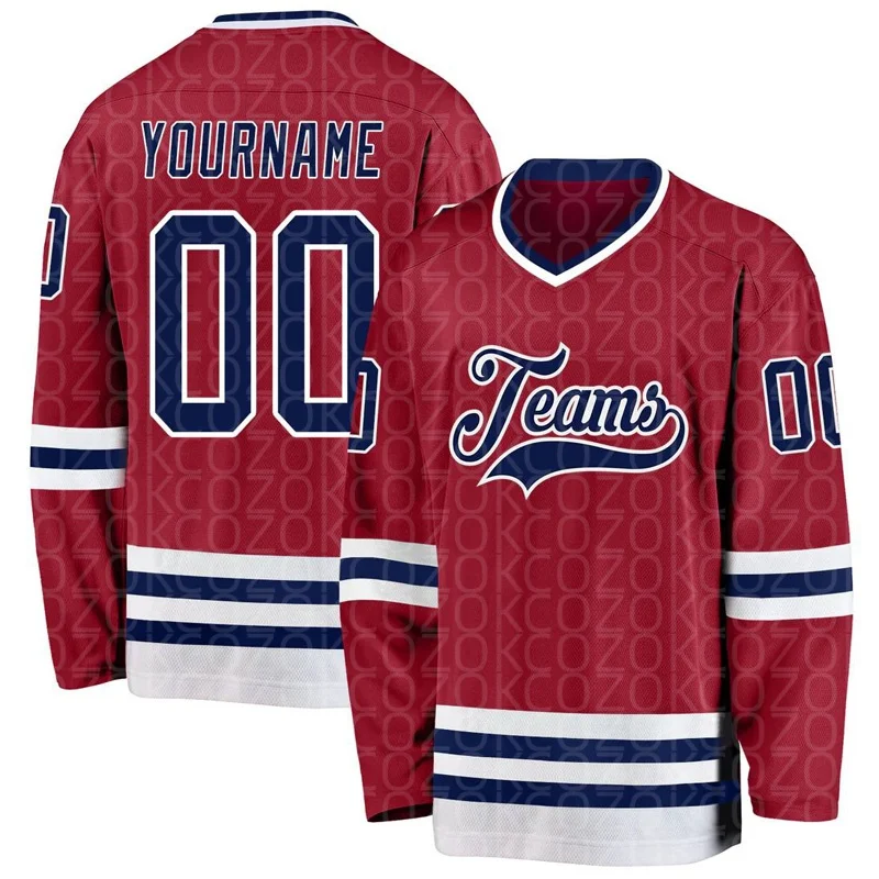 Red Hockey Jersey  Name Custom Number Logo Men Women Ice Hockey Jersey Competition Training Jerseys