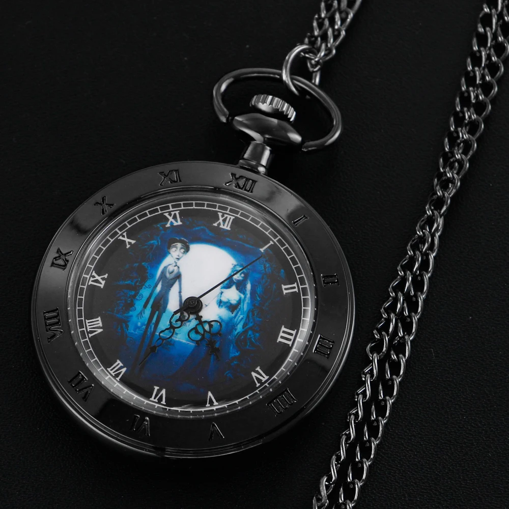 Black Direct Display Quartz Pocket Watch Vintage Men's and Women's Pendant Necklace Accessories Clock Best Souvenir