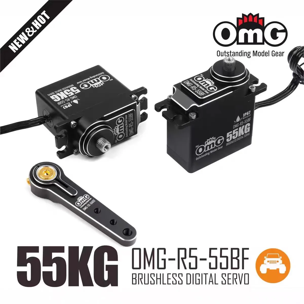 

RCOMG 55kg helical brushless servo high torque silent and waterproof servo 6 bearings thick spindle