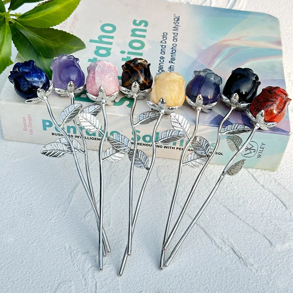 1pc Elegant Crystal Roses Carved - Exquisite Quartz Crystal Flower Ornaments for Jewelry Making, Gift Decoration for Wife - Image 2