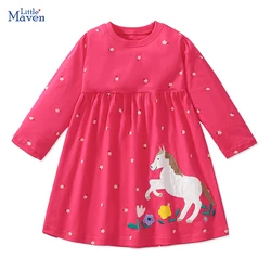 Little maven 2024 Autumn Kids Clothes Children's Clothing Cotton Baby Girls Cartoon Long Sleeves Unicorn Dresses 2-7 year