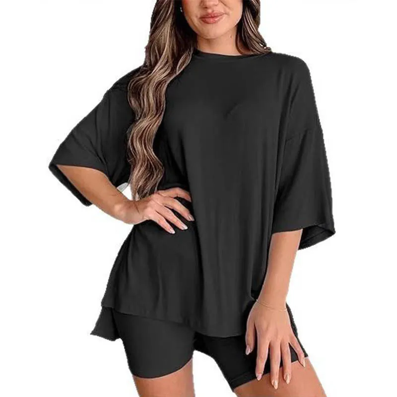 

2025 Spring/Summer New Loose Fashion Solid Color Casual Short Sleeve and Shorts Two-Piece Set