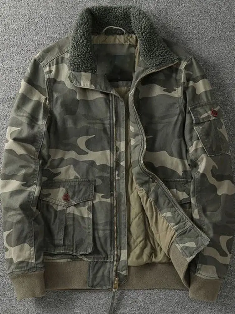 

Men's Fleece Lined Jacket Casual Camouflage Workwear Warmth Standard Fit Autumn Winter New Style Polyester Long Sleeve Coat