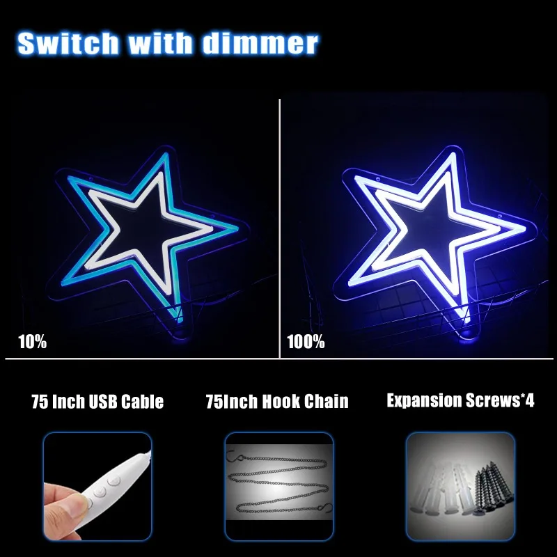 Cowboys Football Team Neon Room Decor Dallas Neon Sign Star Neon Light LED Sports Fan Gaming Room Birthday USB Powered 12.8\