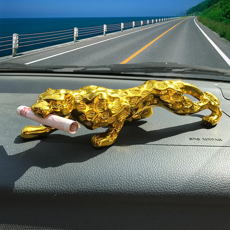 26cm Creative Car Decoration Money Leopard Decoration Car Interior Decoration Animal Ornaments Resin Crafts Home Decor