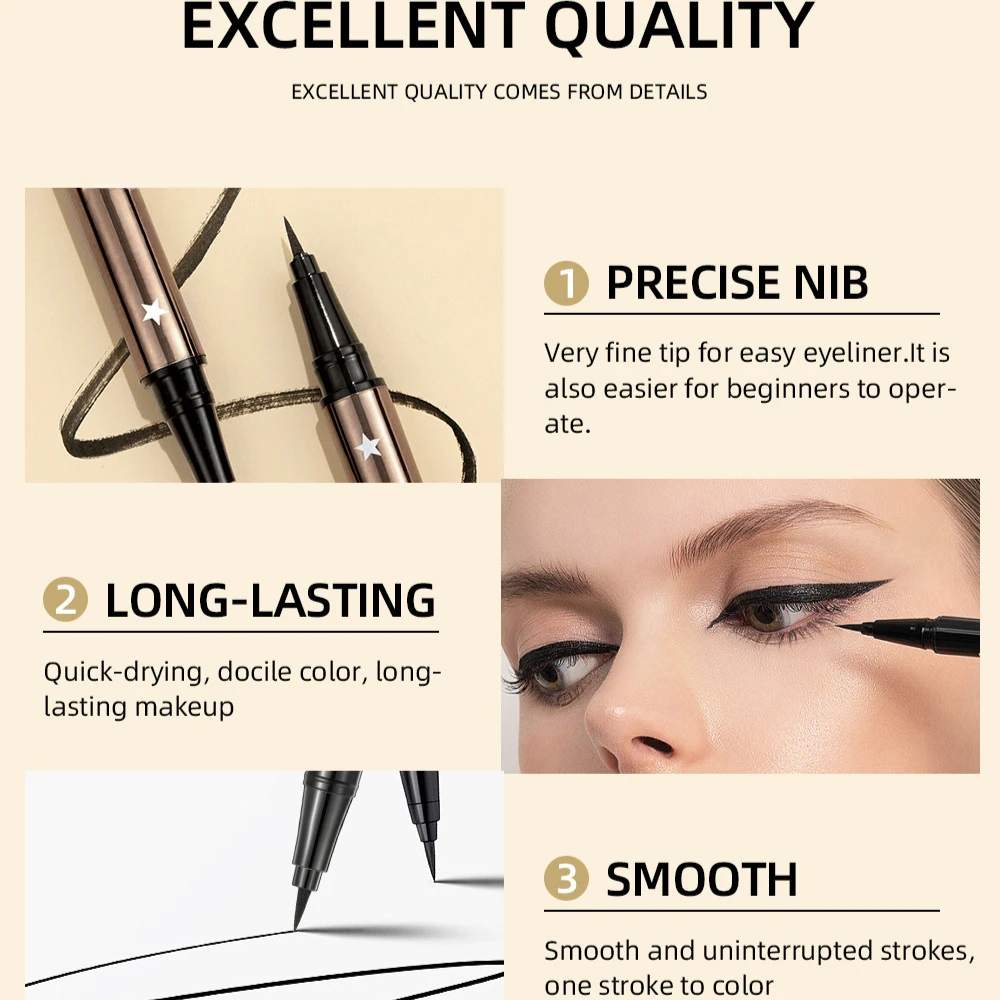 Eyeliner Pencil Quick Drying Waterproof Liquid Eye Liner Pen Precision Long-lasting Black Eyeliner Smooth Make Up Brown Eyeliner