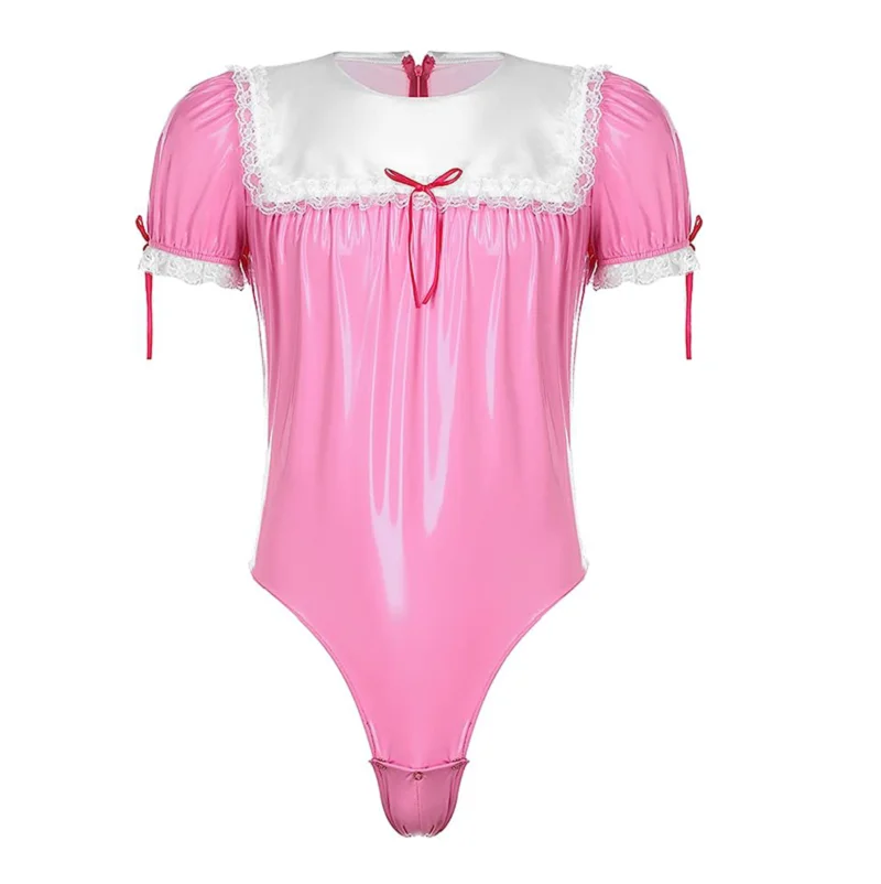 

Hot Selling Adult Giant Baby Sexy Girl Pink Thin PVC Sissy Short Sleeved Jumpsuit Maid Character Role-playing Custom Multi-color