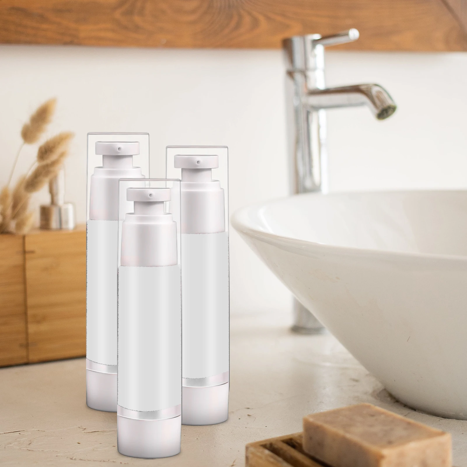 

4 Pcs 100ML Airless Pump Bottles Shampoo Lotion Travel Toiletries Plastic Empty Dispenser Tight Seal Transparent