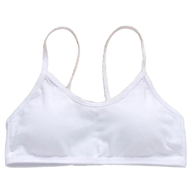 Teenage Puberty Girls Underwear Soft Removable Padded Cotton Bra Solid Color Wire Bralette Cami Top for Yoga Sports G2TD