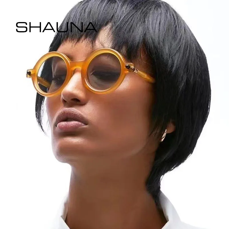 SHAUNA Fashion podwójne kolory damskie okrągłe okulary Retro mężczyźni anty-niebieskie światło komputerowe ramki okularów
