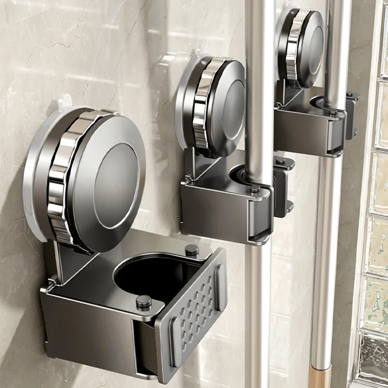 No Need To Drill Suction Cup Mop Rack, Wall-mounted Clip, Broom Hook, Bathroom Door Behind Storage Rack, Kitchen Hook Clip