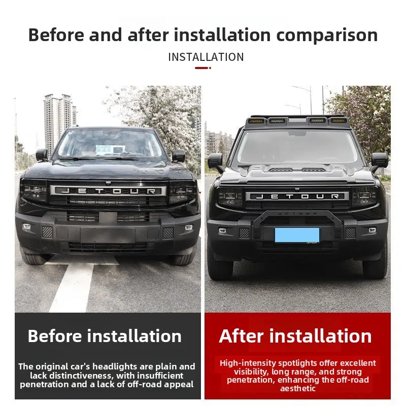 Car Exterior Mod Accessories Fit Jetour Shanhai T1 Freelancer Roof Luggage Rack Four-Eye Spoiler Roof Spotlight Modified Decor