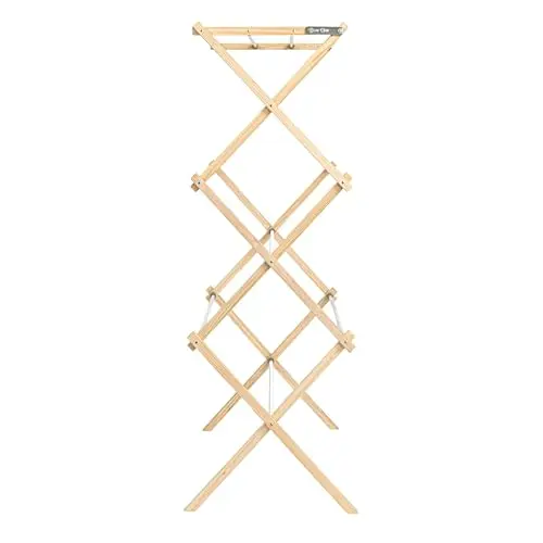 

Natural Wood X-Frame Drying Rack With Vinyl-Coated Rods, 6-Level Foldable Design, Slanted Legs, 23.8 Ft Hanging Capacity