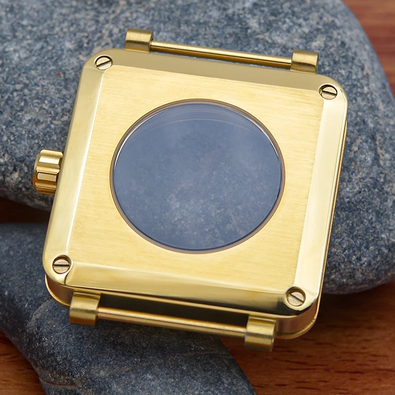 Square Gold Watch Case 316L Stainless Steel With Sapphire Glass Compatible Fit NH35 NH36 Automatic Movement Custom Watch Shell