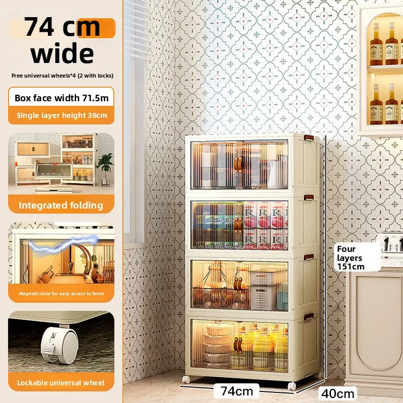 

Kitchen Rack Storage Cabinet Installation-free Multi-layer Cabinet with Door Cabinet Multifunctional Dishes, Pots Durable