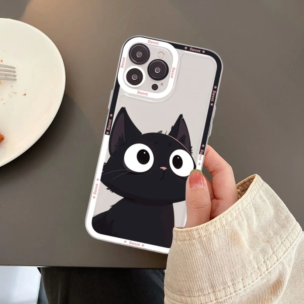 Black Cat Cartoon Cute Phone Case For Redmi 7 8 9 A For Redmi Note 5 7 8 9 10 11 Pro Max 4G 5G Funfas