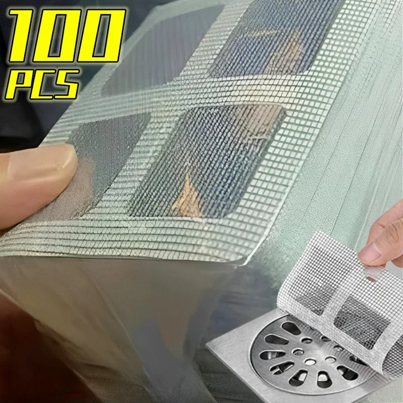 Disposable Hair Drain Catcher Mesh Anti-blocking Shower Bathroom Filter Stopper Floor Drains Sticker Window Screen Repair Patch