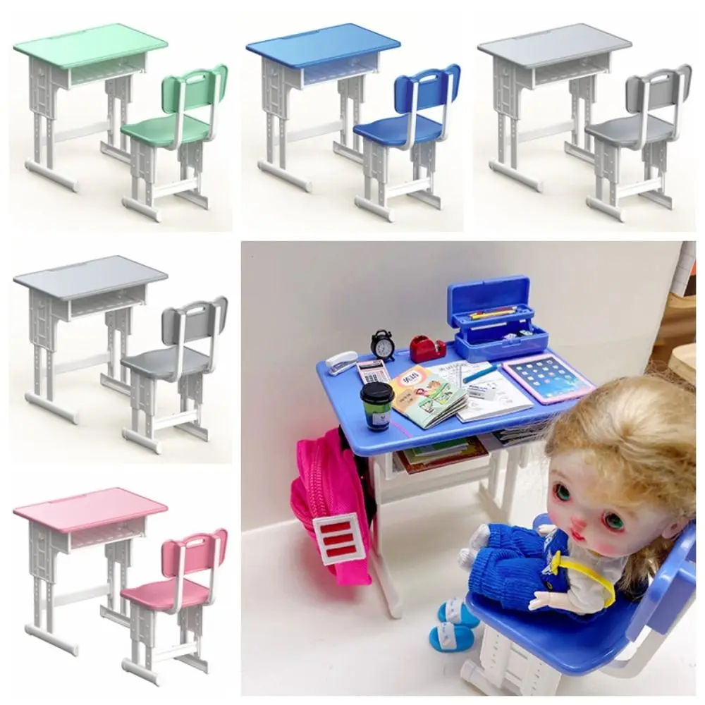 Simulated Dollhouse Desks Chairs Writing Study Classroom Decor Miniature School Desks Play House Pretend Play Desk Model Toy