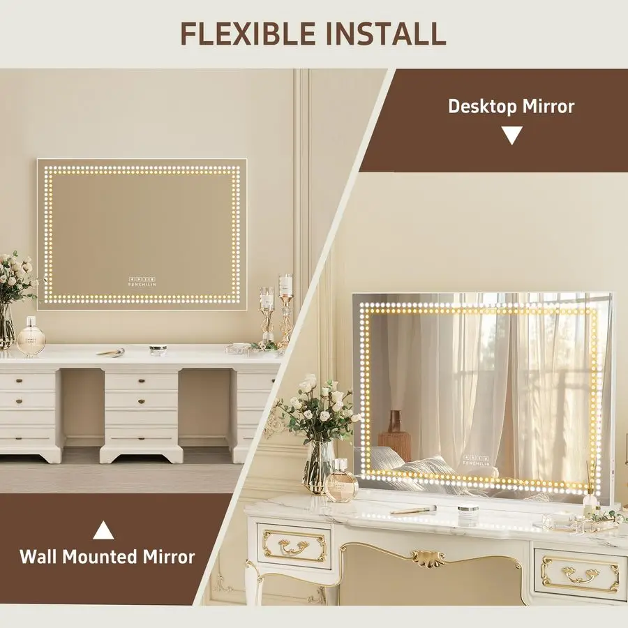مرآة الغرور مع أضواء ومكبر صوت بلوتوث 31.5x 22.8 مرآة ماكياج مضاءة مرآة هوليوود مع حبات إضاءة LED شحن USB #4