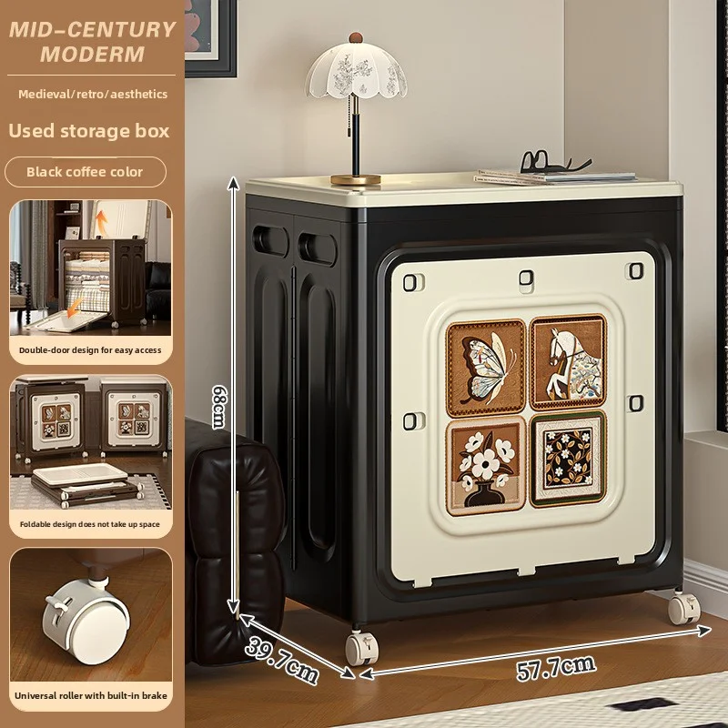

Folding storage box,wheel flip box,vintage style clothes,blankets,toy storage cabinet,large capacity storage in home living room