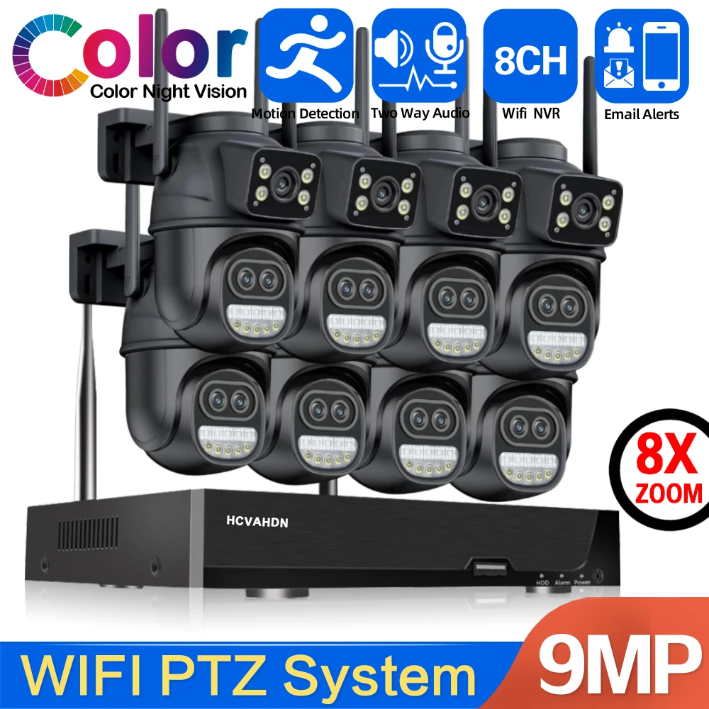 

9MP Wifi PTZ IP Security Camera Kit 8x Zoom 8CH 5MP Wireless NVR Set Outdoor Color Night Vision CCTV Video Surveillance Kit 4CH