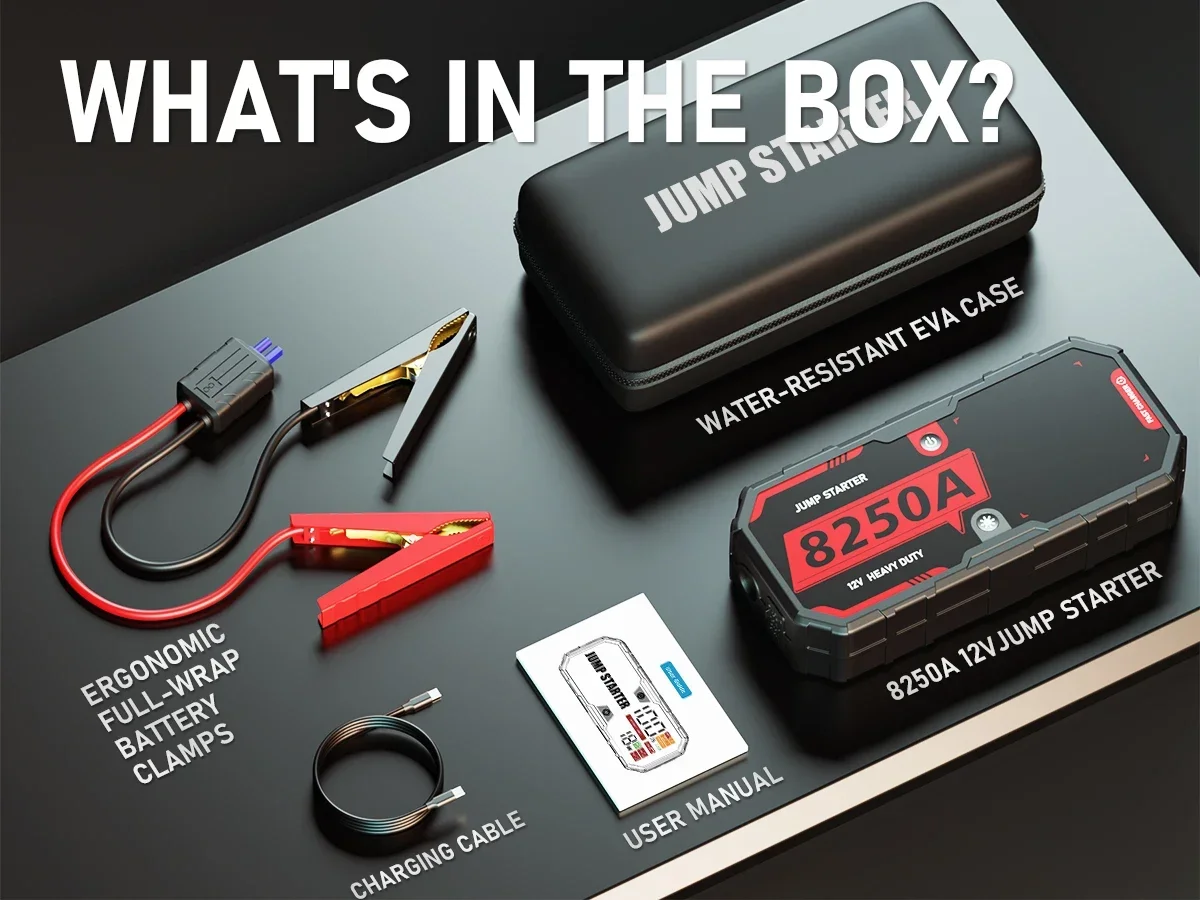2025 Portable 12V 8250A Car Battery Booster Jump Starter Pack for up 12L Gas 10L Engines Jumper Cable Included Emergency Tool