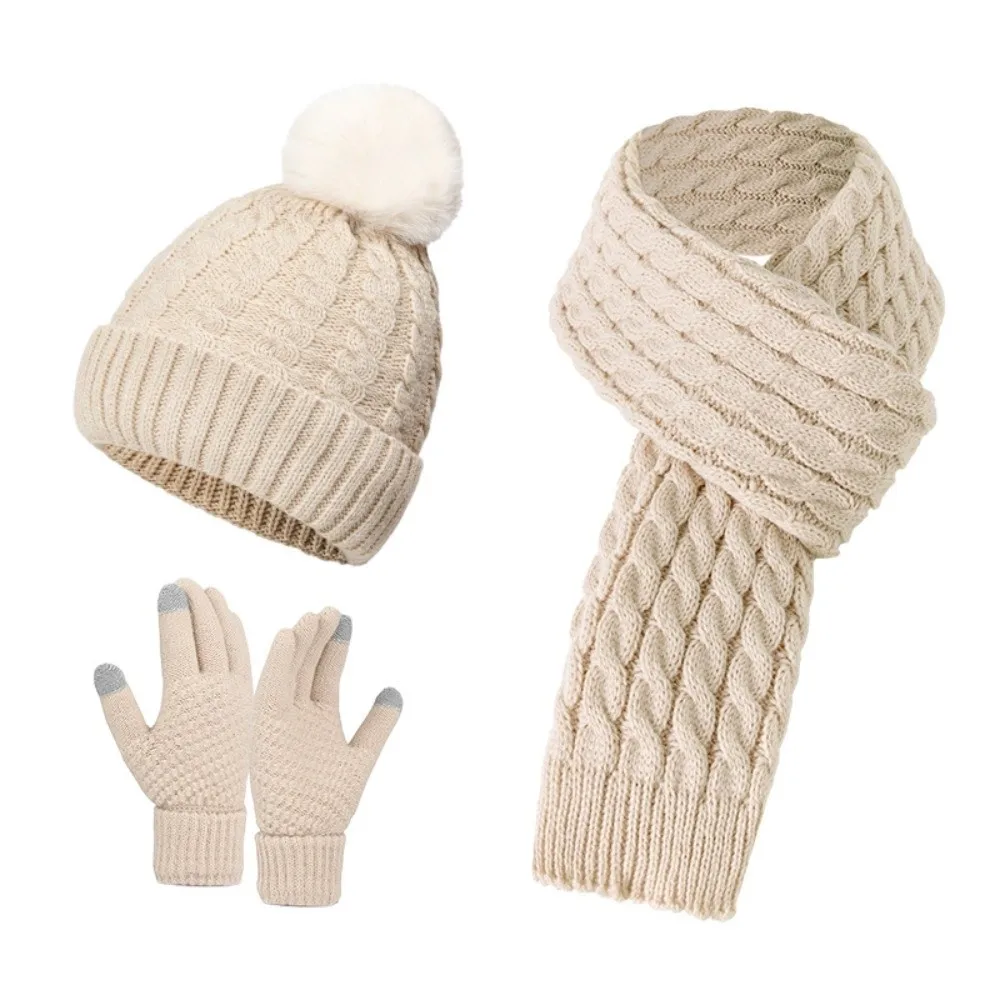 3Pcs/Set Warm Winter Hat Scarf Gloves Set Windproof Soft Scarf Neck Warmer Suit Elastic Thicken Touchscreen Gloves for Men Women