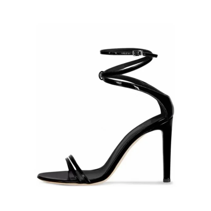 

Banquet Patent Leather Ultra-high Slim Heel Women's Sandals With A Straight Line Ankle Buckle And Tie Up Summer Sandals Heels