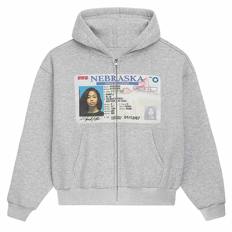 

ID Card Print Fashion Loose Zipper Casual Hoodie Y2K Aesthetic Autumn Long Sleeve Abstract Funny Gothic Hip Hop Punk Streetwear