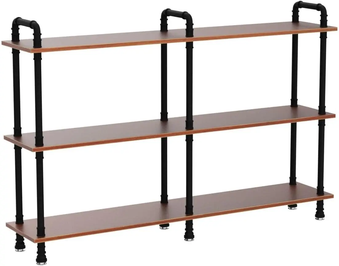 3 Tier Long Industrial Bookshelf, 3  Industrial Pipe Bookshelf for Living Room bookshelf provides convenient storage