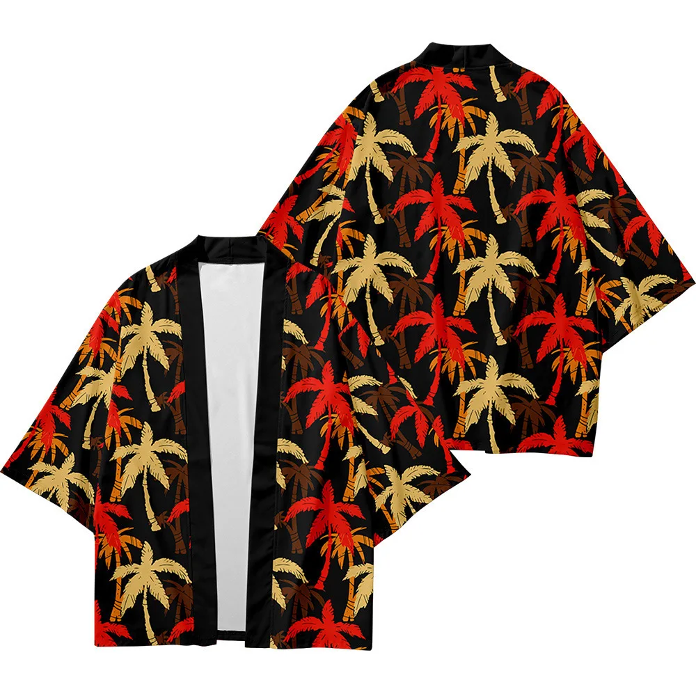 

Streetwear Cardigan Coconut Tree Print Hawaiian Shirt Kimono Women Men Japanese Traditional Haori Beach Yukata Asian Clothing