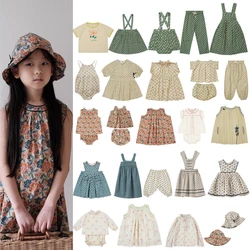 Summer Casual Dress Girl Floral Sleeveless sets Children Cotton Linen Girls Birthday Party Dresses New Cute hat