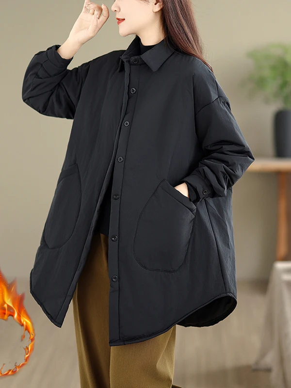 

High-End Women's Retro Sle Mid-Length Coat Loose Fit plus Size Cotton Jaet Korean Version Thiened Long Sve Coat
