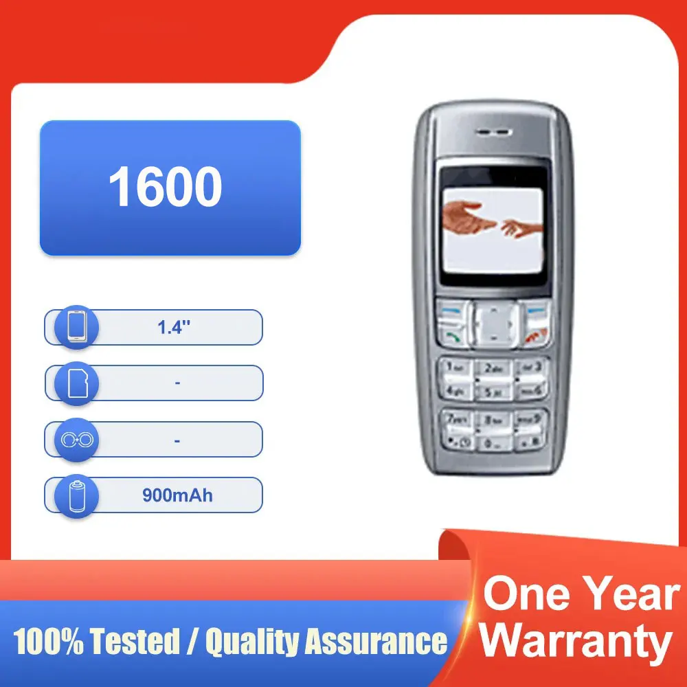 هاتف محمول أصلي غير مقفول 1600 بشريحة واحدة GSM 900/1800 900mAh أكبر لوحة مفاتيح أوروبية وآسيوية مصنوعة في فنلندا