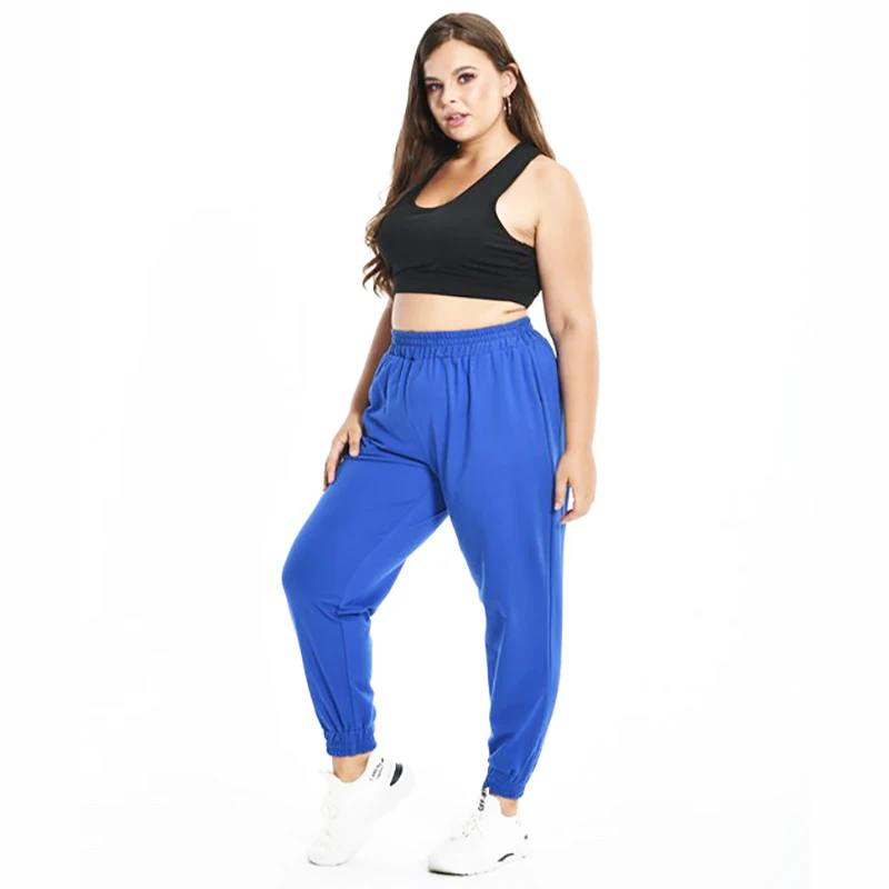 Plus Size Women Joggers Sweatpants With pocket Femme Cotton Comfy Elastic Waist Sports Trousers Pantalon US 5XL 4XL XXXL Blue