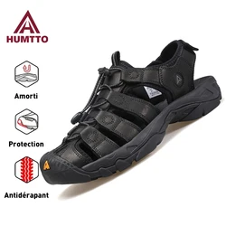 HUMTTO Summer Beach Sandals Men Outdoor Water Sneakers Leather Hiking Camping Climbing Aqua Shoes Breathable Sandals for Mens