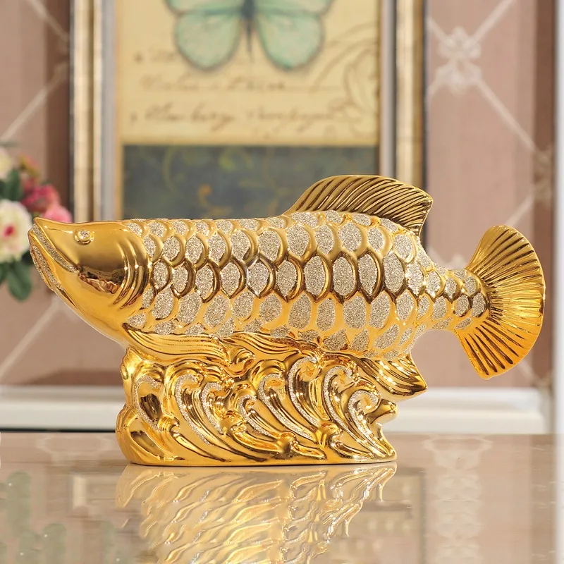 

Ceramic Golden Arowana Figurine, Opening Gift, Ceramic TV Cabinet, Wine Cabinet, Craft Decoration, Entrance Decoration, Gift