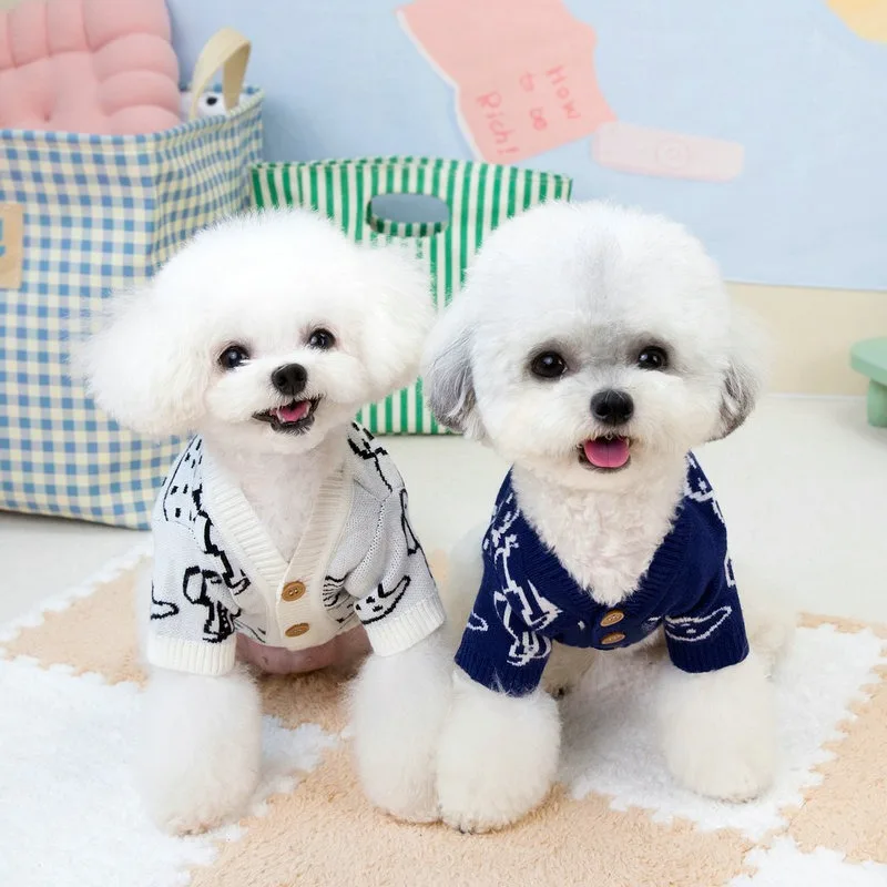 Puppy Winter Warm Clothes Cartoon Full Print Pet Sweater Yorkshire Teddy Two Leg Pullover Dog New Clothing