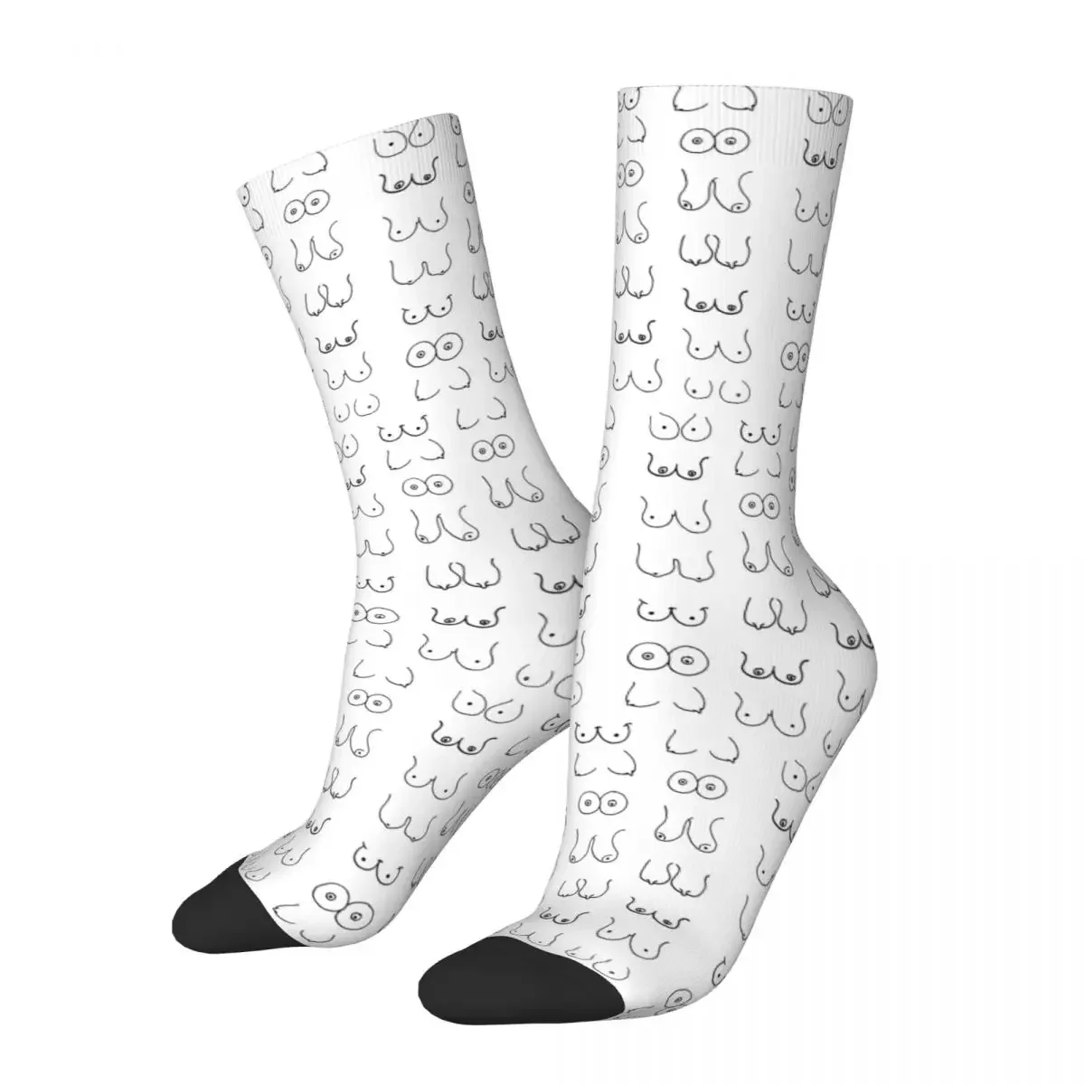 Black And White Tits Drawing Socks Harajuku Sweat Absorbing Stockings All Season Long Socks Accessories for Unisex Gifts